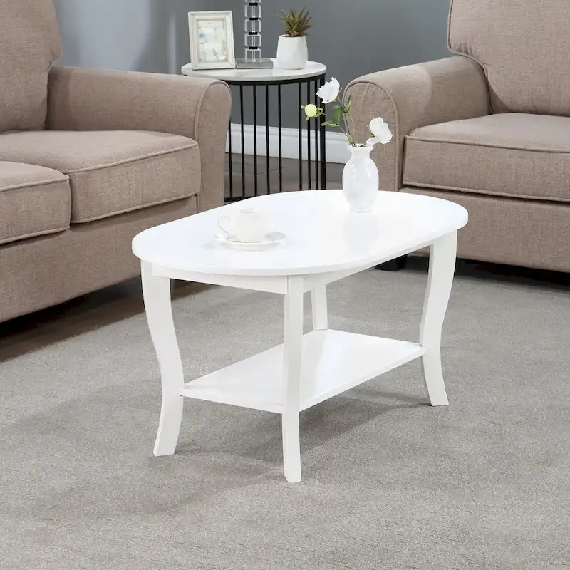 Espresso / White / Black Oval Coffee Table with Shelf, 2-Tier, 2-Person