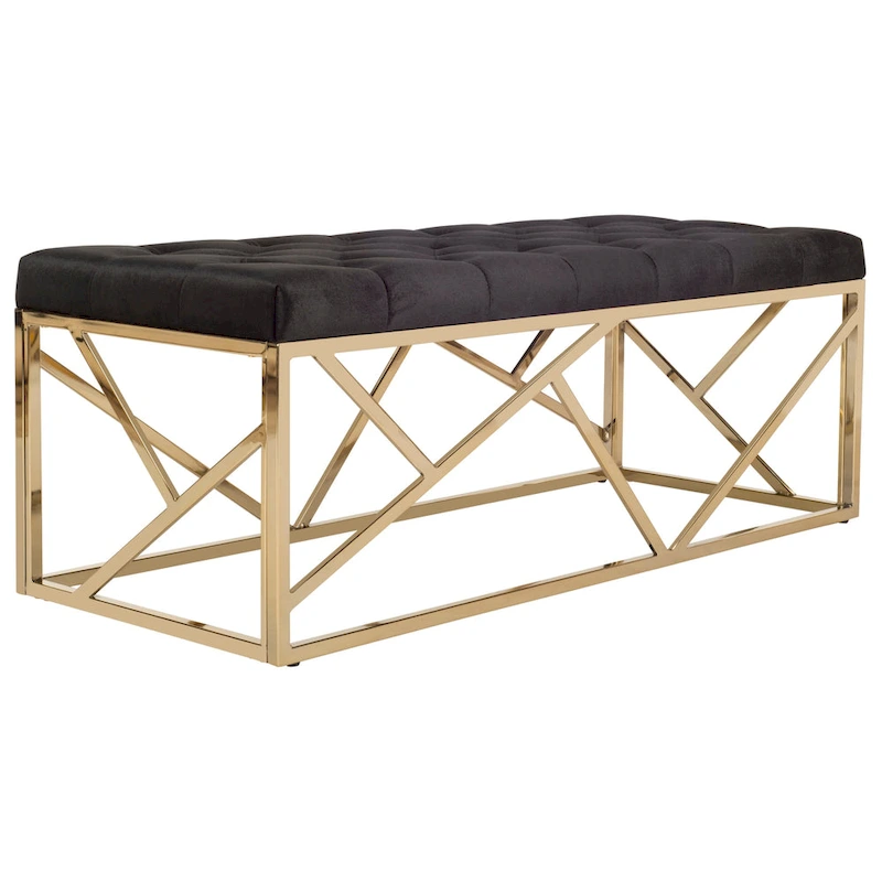 SAFAVIEH Nolie Black/ Gold Tufted Rectangular Bench - 48.5  x 20.3  x 18  - 49Wx20Dx18H