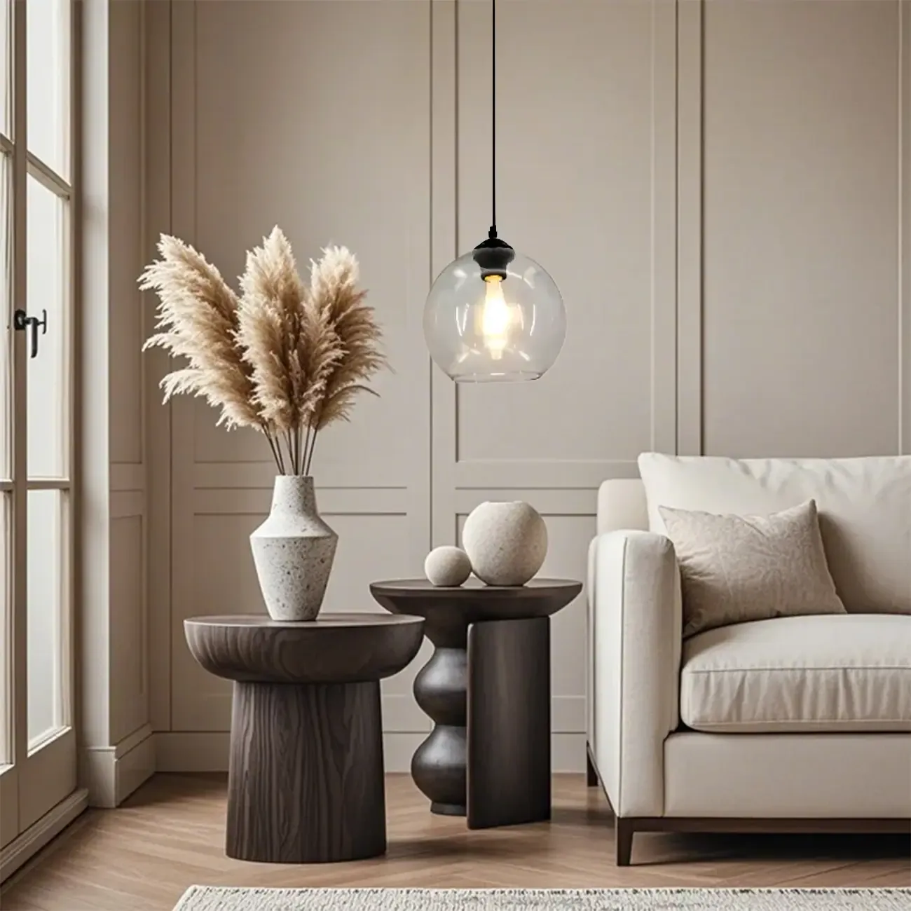 Nordic Smoky Glass Ball Pendant Light for Living Room