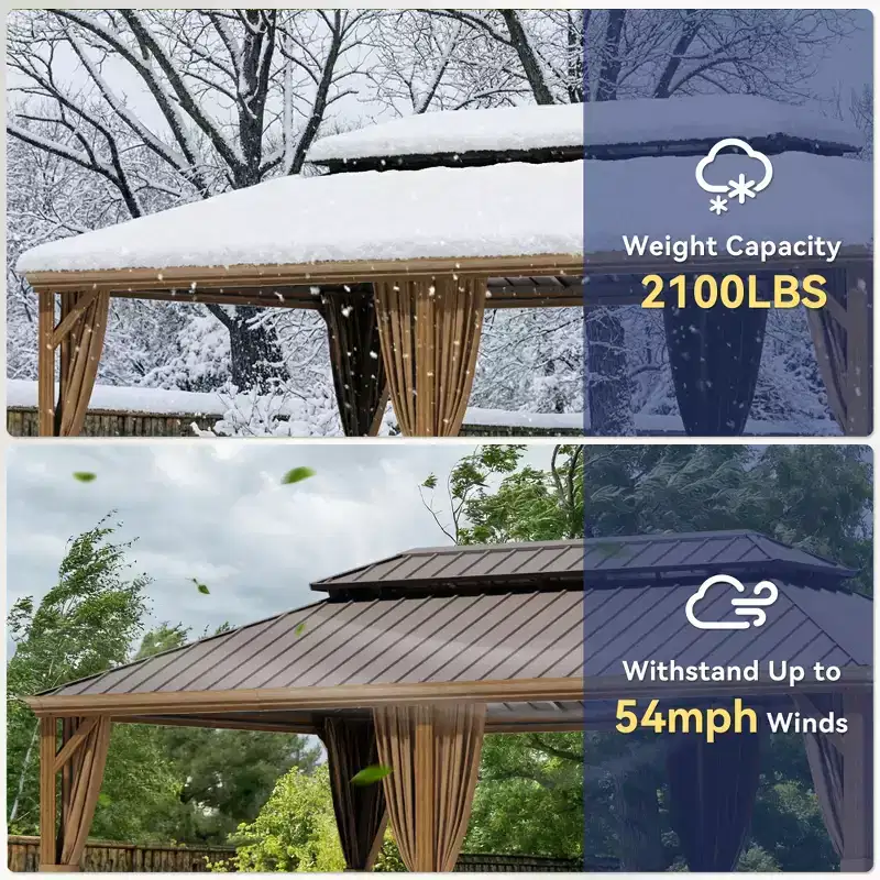 UPTIOT 20'x14' Heavy-Duty Aluminum Gazebo: 2100LBS Capacity, 54mph Windproof & Triple-Layer Curtain System