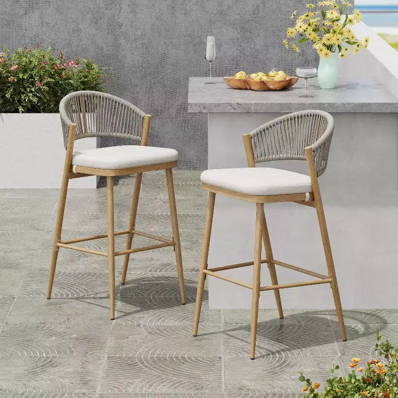 Christopher Knight Home Youssef Outdoor 30 Aluminum and Rattan Barstools with Scallop-shaped Backrest (Set of 2)