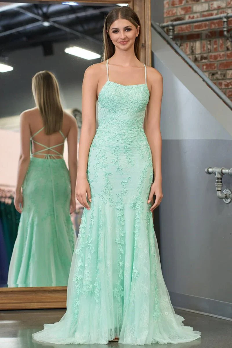 Mermaid Spaghetti Straps Lace Prom Dress