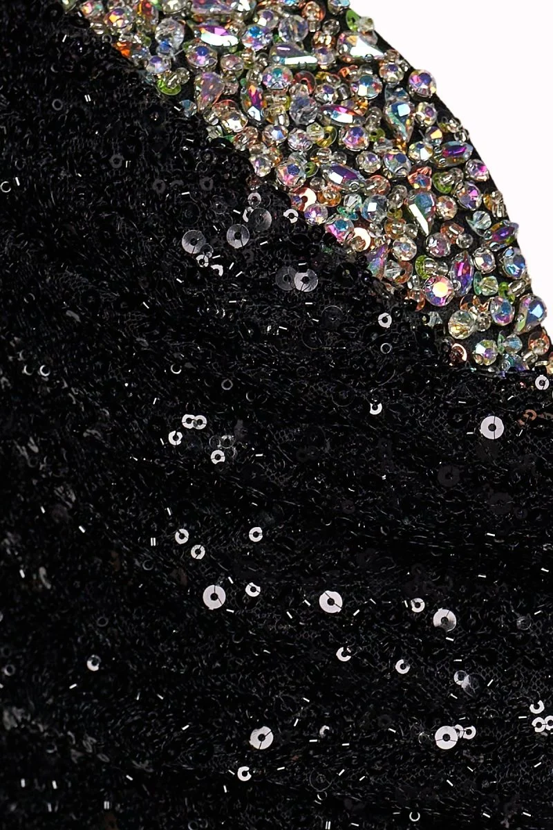 Black Spaghetti Straps Mermaid Sequined Long Prom Dresses With Slit