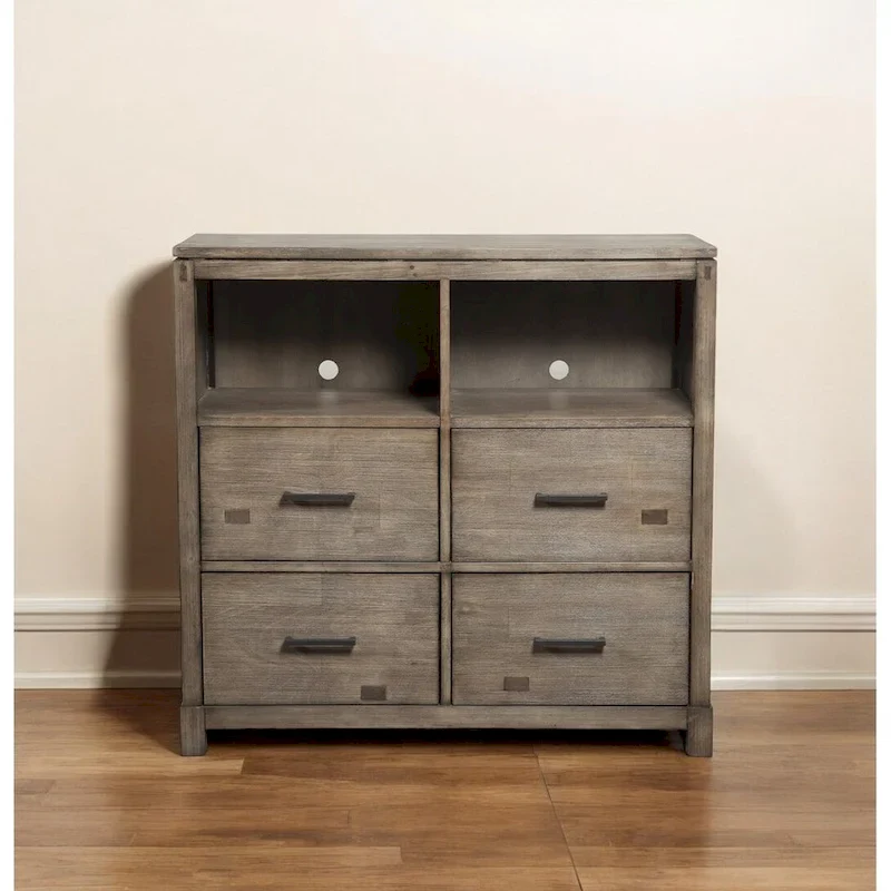 Brown Solid Wood TV Stand, Open Shelving, Fits up to 42