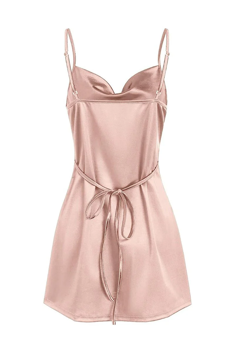 Simple Cowl Neck Champagne Satin Homecoming Dress