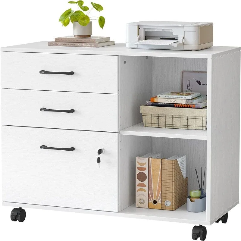 3-Drawer Mobile File Cabinet - 14.2 D x 31.5 W x 25.4 H