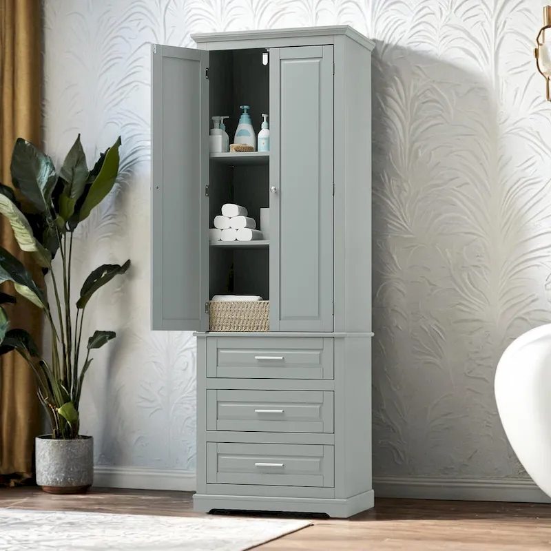 Tall Storage Cabinet with Three Drawers for Bathroom/Office