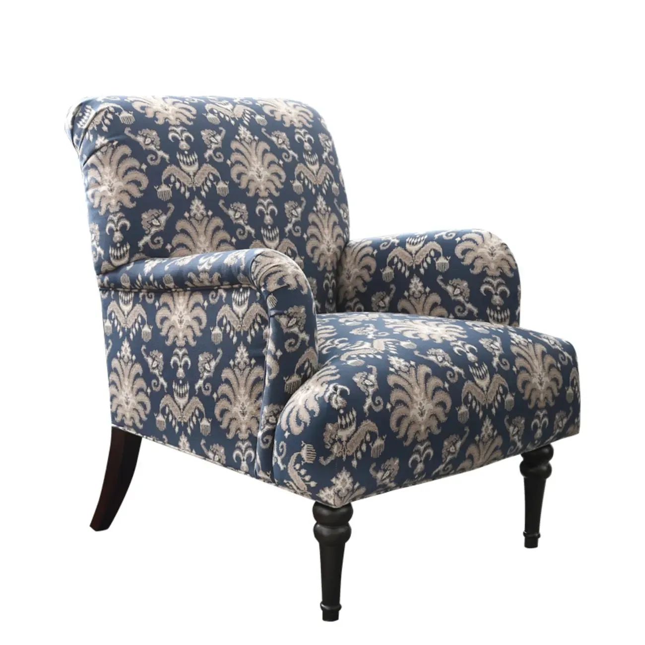 Striped Fabric Barrel Chair in Cerulean with Armrests