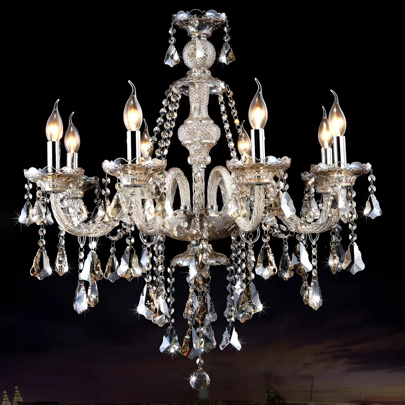Mid-Century Modern Crystal Candelabra Chandelier