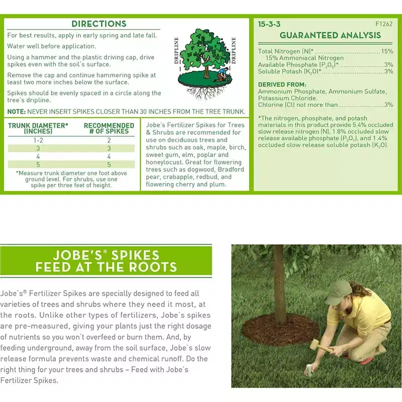 Jobe's Tree and Shrub Fertilizer 15-3-3 Spikes, 9 Spikes Per Package