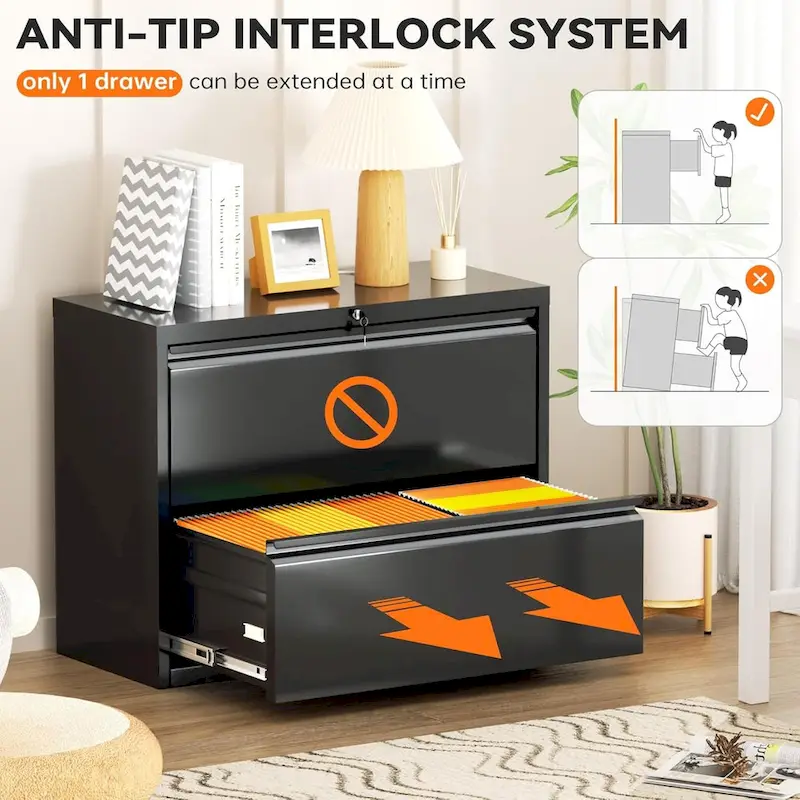 2-Drawer Metal Lateral Filing Cabinet with Lock