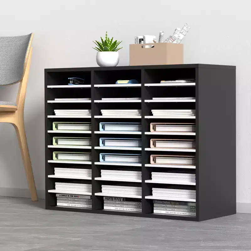 VEVOR 27 Compartments Wood Literature Organizer, Adjustable Shelves, Medium Density Fiberboard Mail Center, Office Home School Storage, Black+White