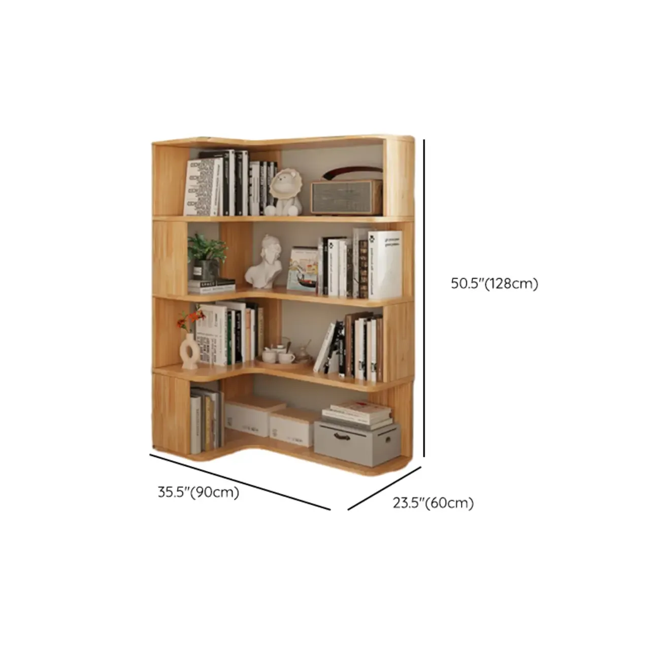 Natural Finish L-Shaped Vertical Wood Open Back Bookcase