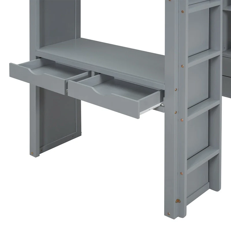 Merax Loft Bed with large shelves, writing desk and LED Light