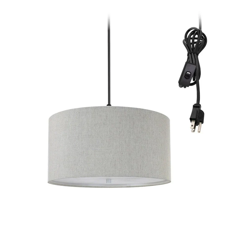 2 Light Swag Plug-In Pendant 14 w Textured Oatmeal with Diffuser, Black Cord