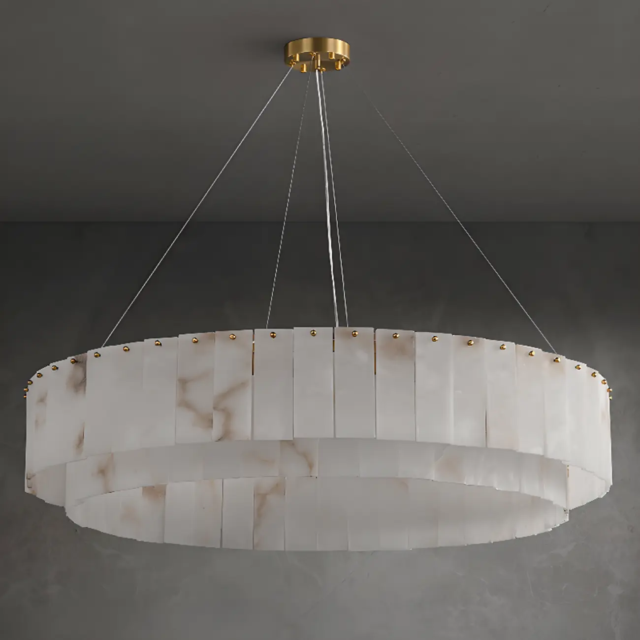 White Circular Alabaster Modern Ring Chandelier Light