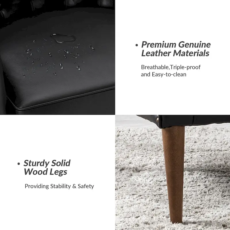 Melisa Classic Genuine Leather Wood Legs Barrel Chair With Tufted Back By HULALA HOME