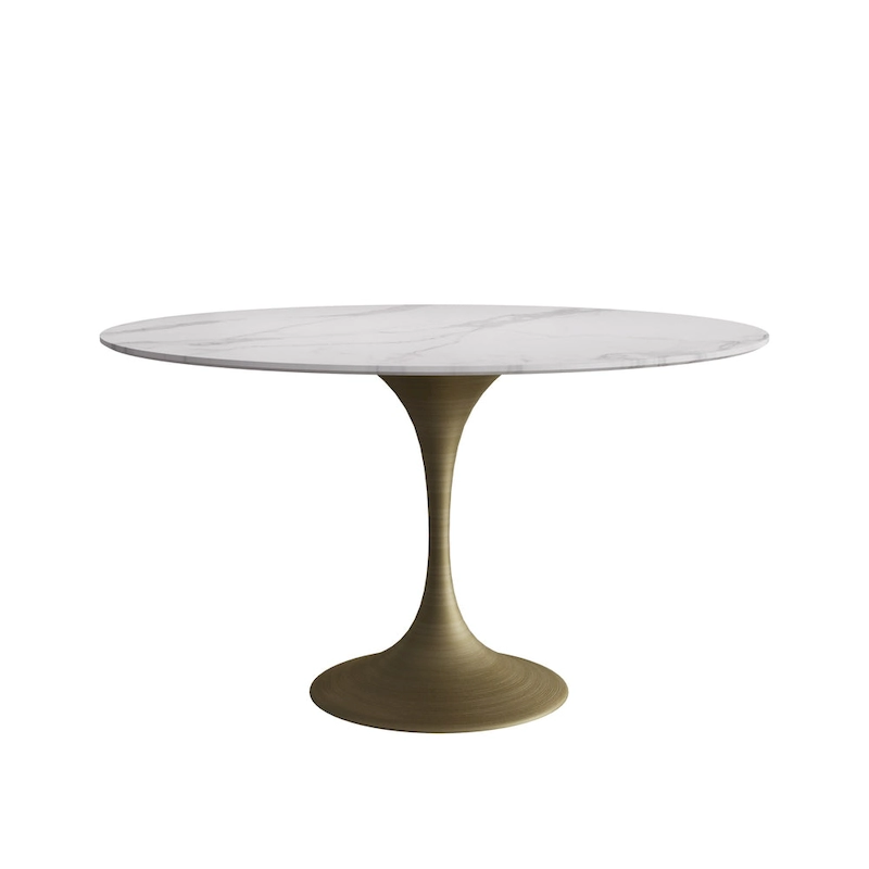 JASIWAY Modern Faux Marble Top Iron Pedestal Dining Table
