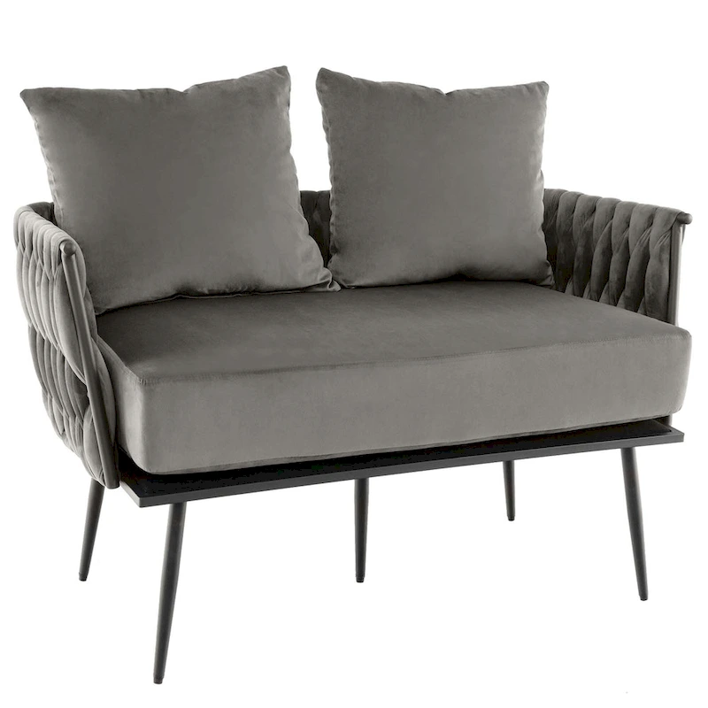 Costway Modern Loveseat Sofa Upholstered Dutch Velvet Couch with Woven - See Details