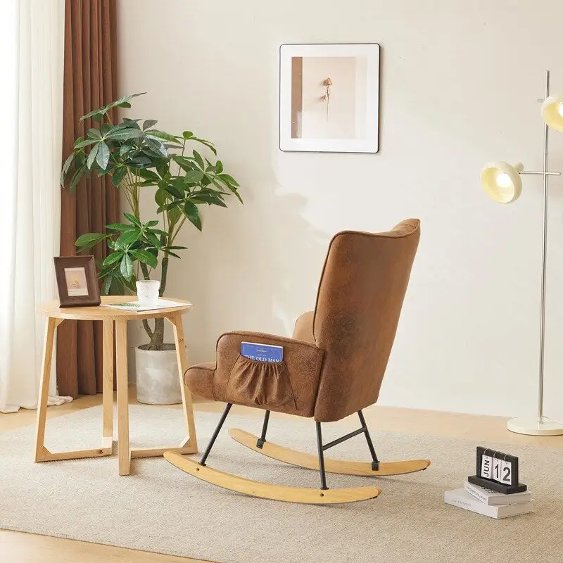 Rocking Chair Nursery, Upholstered Glider Rocker with High Backrest