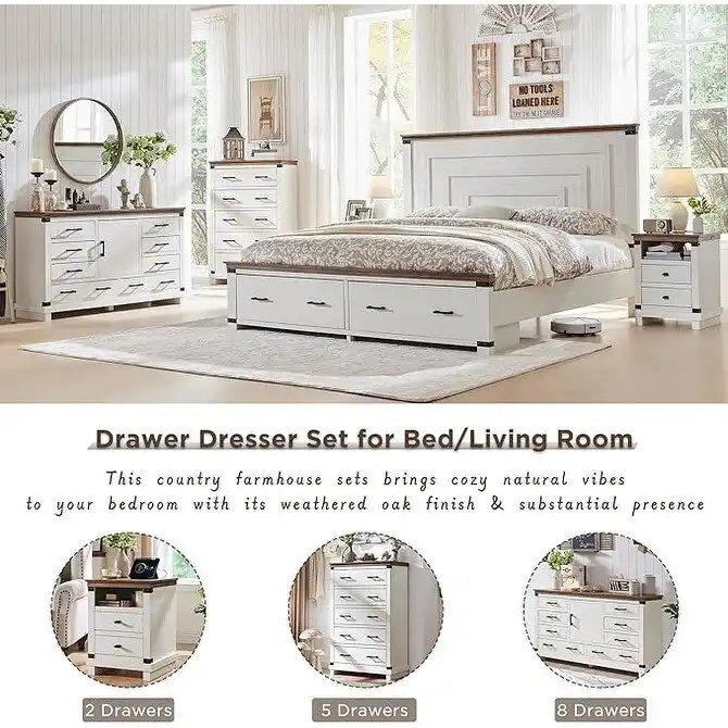 Farmhouse 6 Drawers Dresser, Wood Chest of Drawers, Closet Dresser