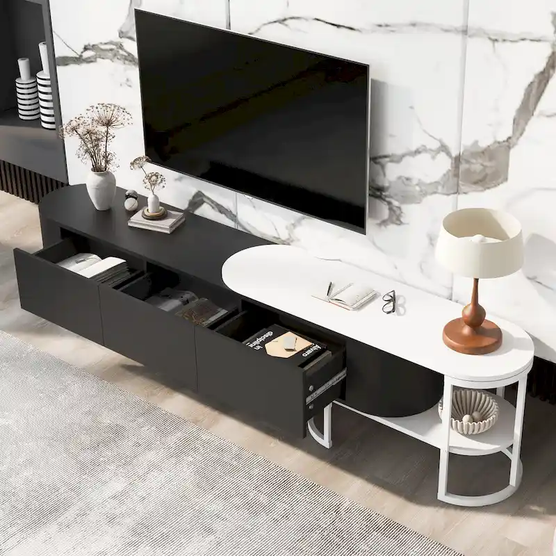 67.7-76.4Extendable TV Stand for TVs up to 75 Inches,Entertainment Center Media Console with 3 Drawers,Metal Adjustable Legs