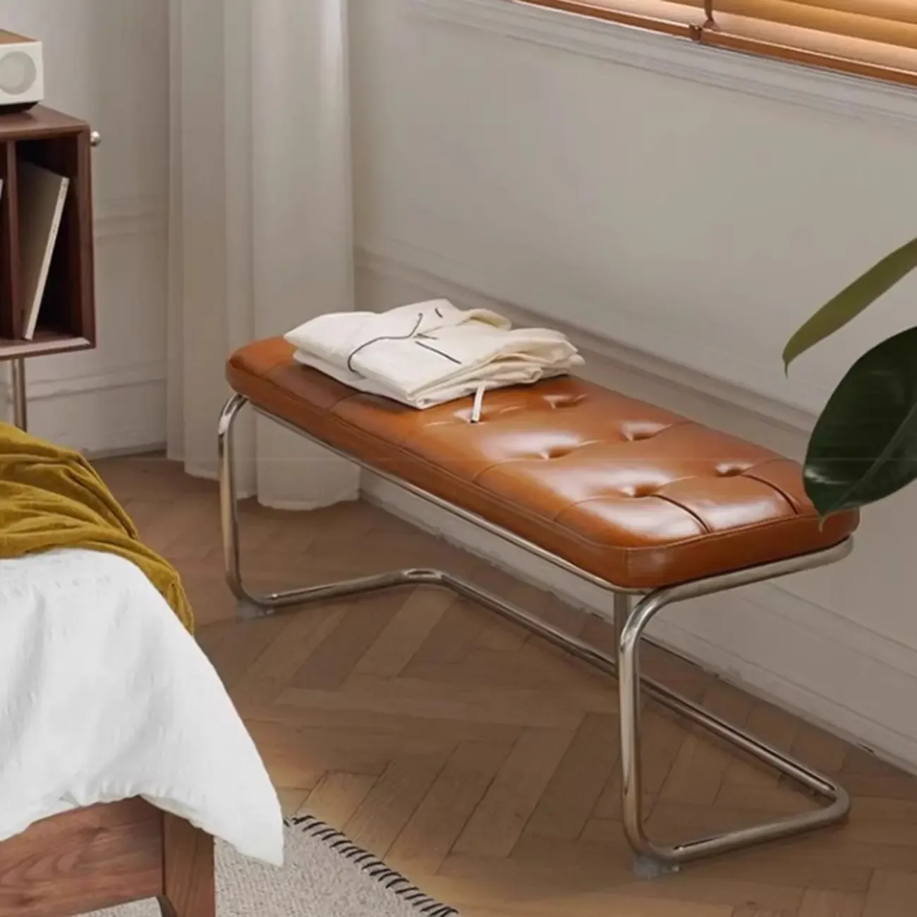 Modern Leather Rectangular Upholstered Bedroom Bench