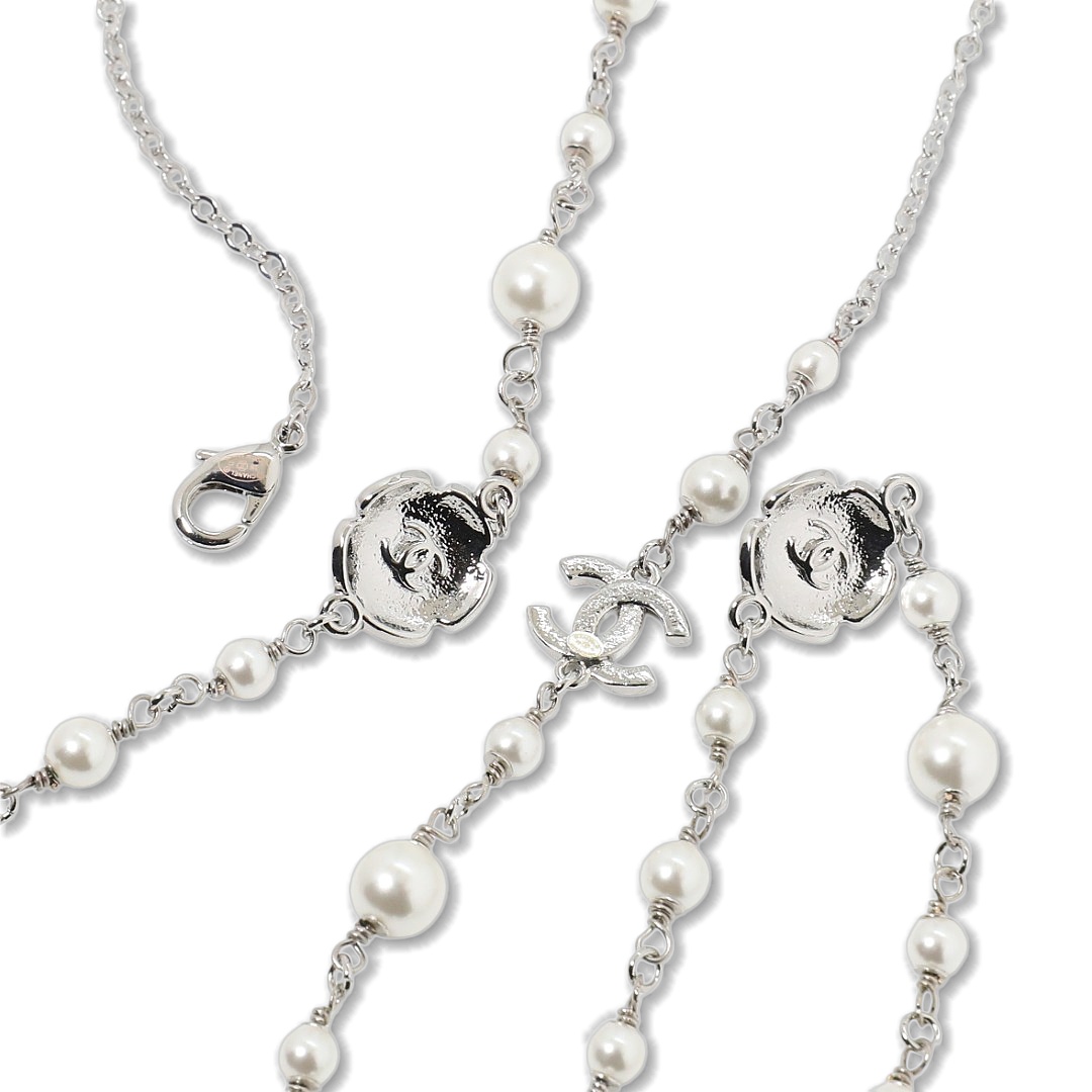 CCL118 Chanel enamel camellia cc logo long chain sweater necklace - ccjewelryacc