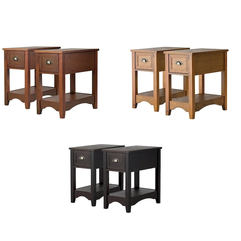 Gymax Set of 2 Contemporary Side End Table Compact Table w/ Drawer - 13 X 22 X 23 (L X W X H)