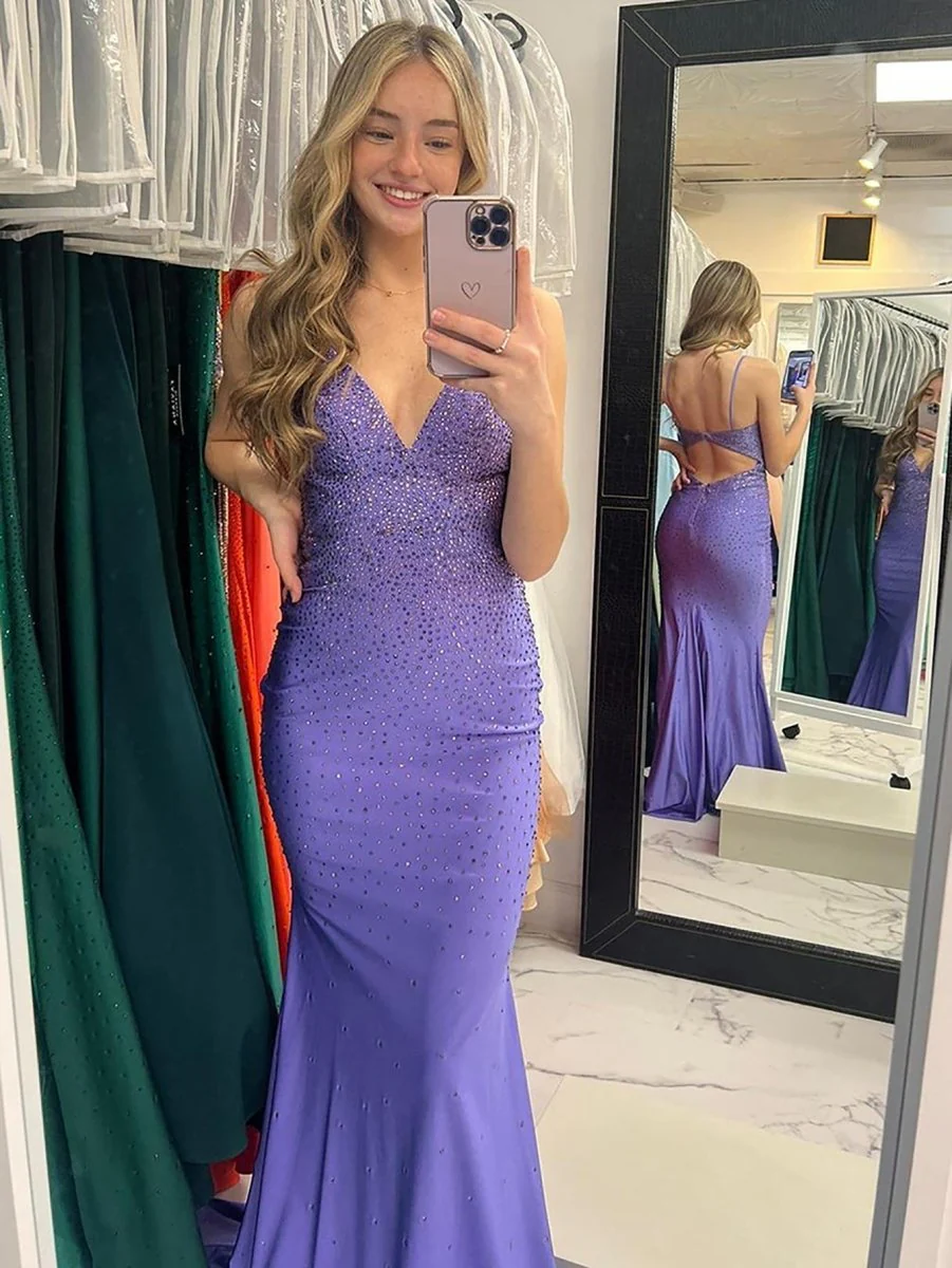 Mermaid Blue V-Neck Long Prom Dress