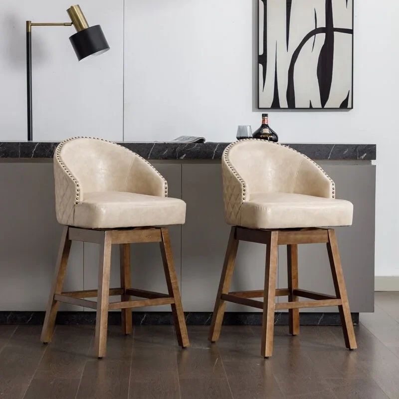 Swivel Wood Counter Height Bar Stools with Footrest