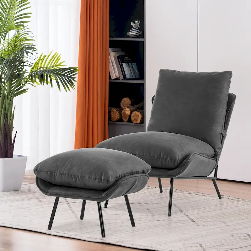 Accent Chair with Ottoman Leathaire Fabric Carbon Steel Legs High-Density Foam 330 LBS