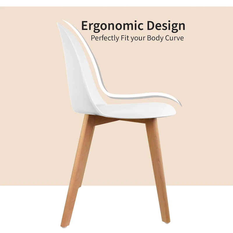 Set of 2 Plastic Dining Side Chairs with Wood Base