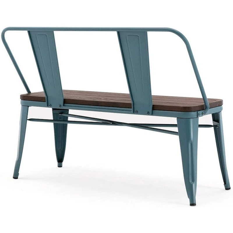 Dining Bench, Entryway Bench with Back, Farmhouse Metal Dining Bench, Industrial Mid-Century 3 Person Bench, Wood Seat