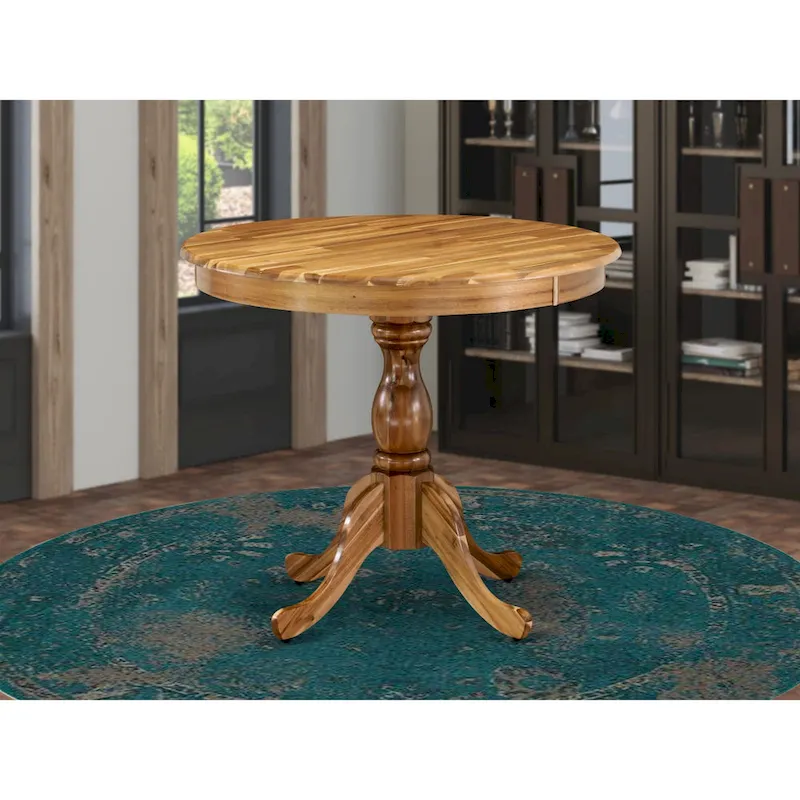 East West Furniture Dining Room Table - a Round kitchen Table Top with Pedestal Base, (Finish Options Available)