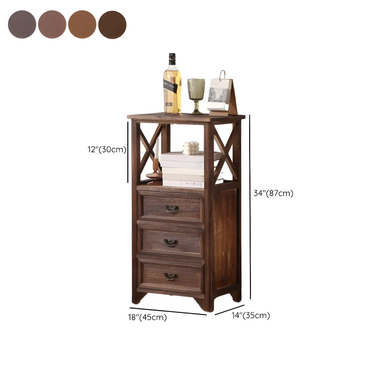 Industrial Rectangular Brown Wooden Drawer Cabinet