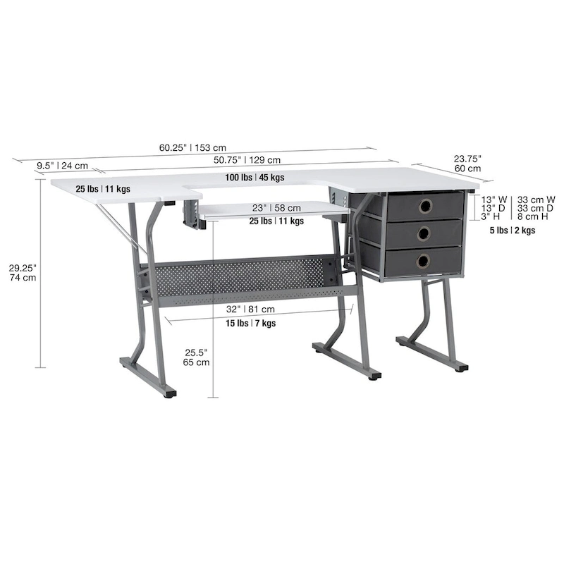 Studio Designs Eclipse Ultra Grey and White Wood Top Sewing Table