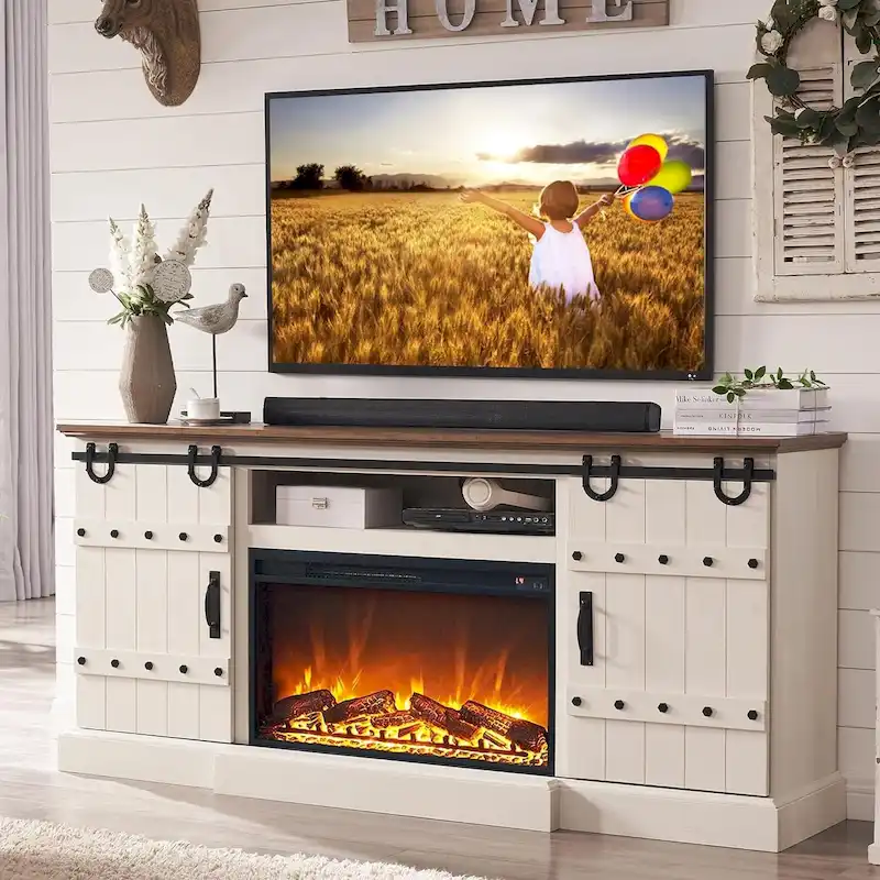 Farmhouse Fireplace TV Stand, Entertainment Center, Media Console
