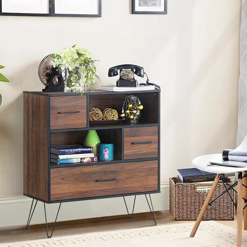 Multipurpose Sideboard Storage Cabinet with Metal Leg & Drawers - 35.5  x 15.5  x 40  (L x W x H)