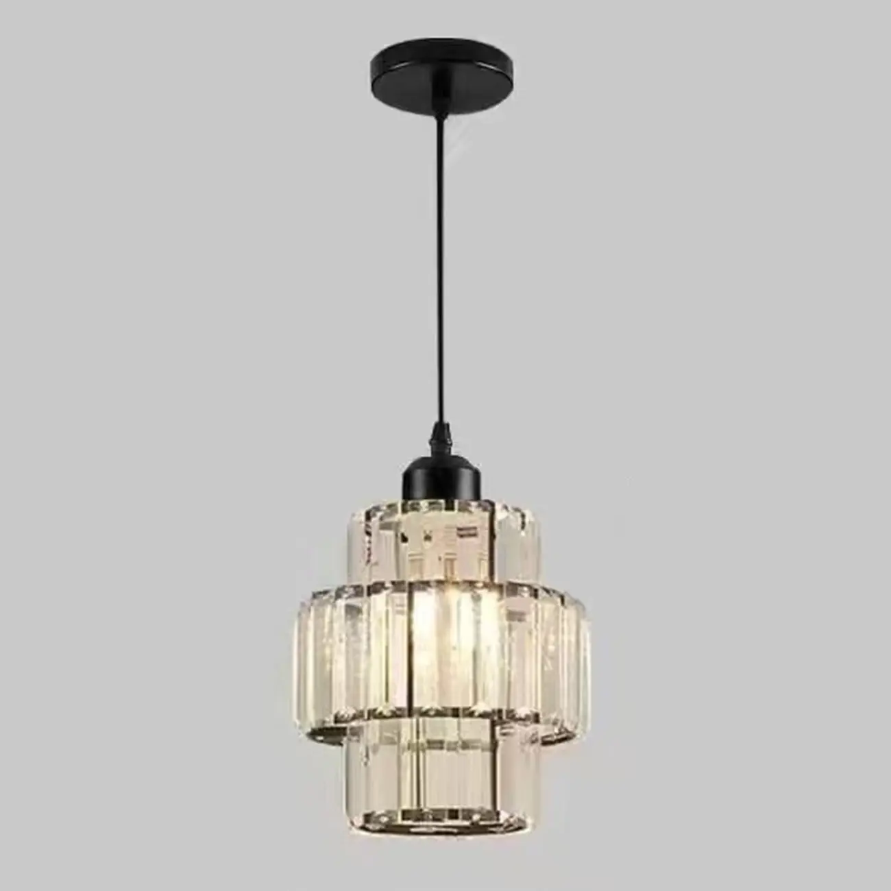 Elegant Clear Crystal Cylinder Pendant Light for Dining Room