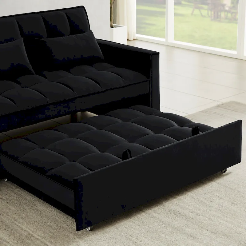 Velvet Convertible Loveseat Sleeper Sofa Couch with 2 Pillows