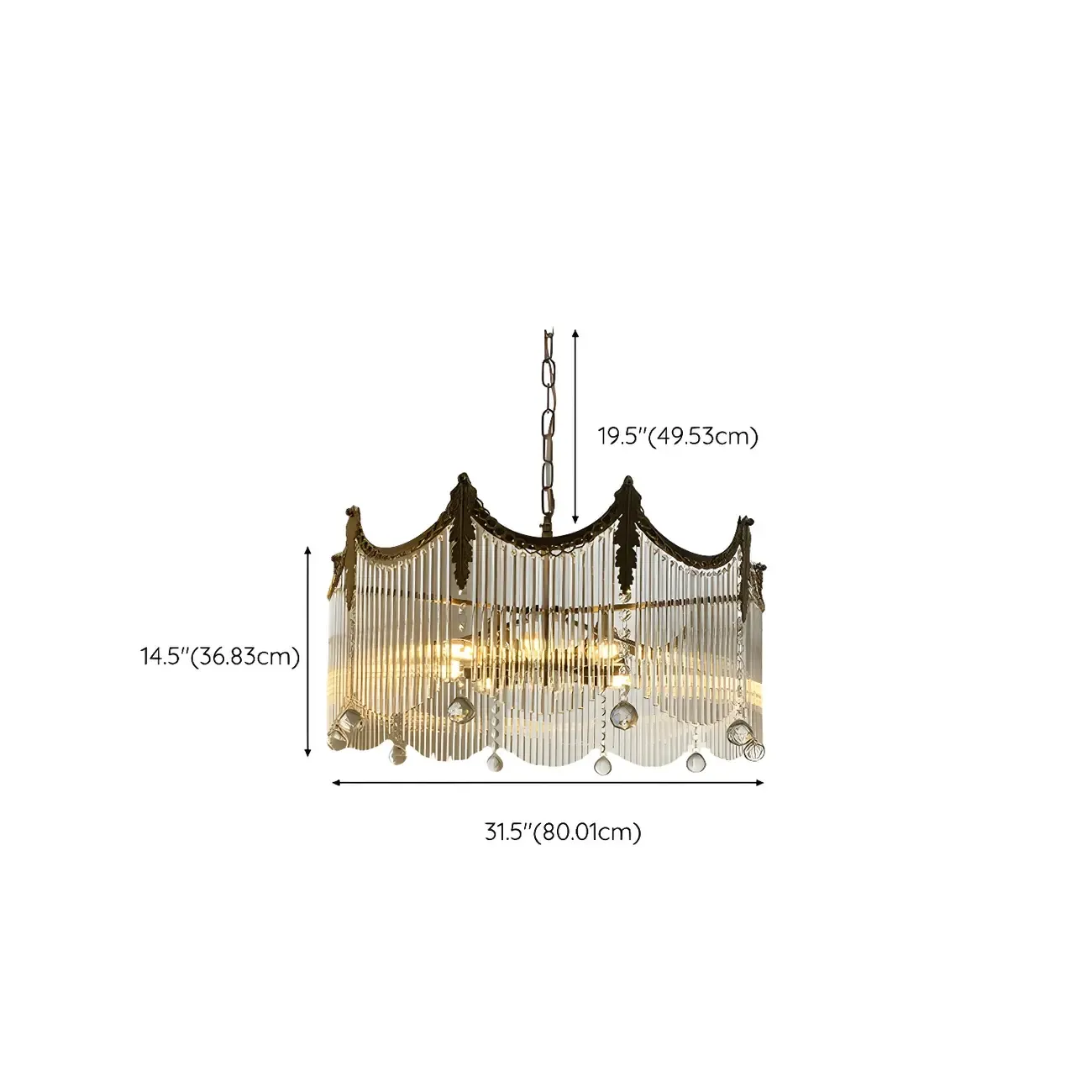 Elegant Clear Glass Crystal Comb Gold Metal Chandelier