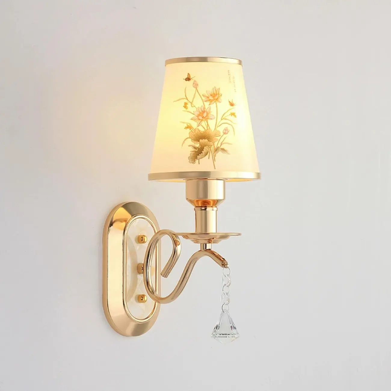 Modern Gold Glass LED Wall Sconce with Crystal Decoration