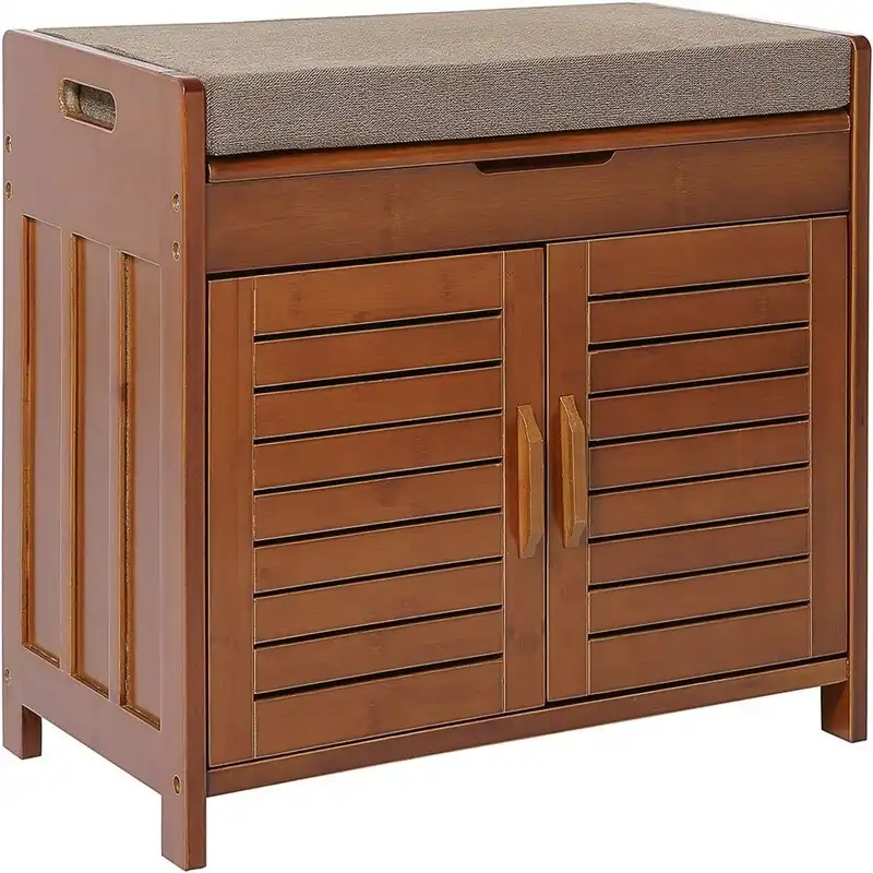 Natural Bamboo Shoe Storage Bench, Single, 15D x 40W x 21H