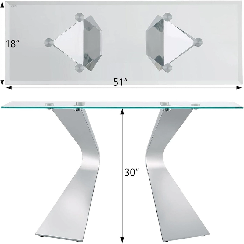 Luxury 51 inch Console Table Rectangular Sofa Entryway Console Table with Rectangle Tempered Glass Top and Metal Legs