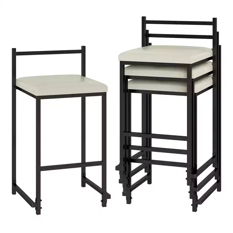 Costway 26'' Stackable Counter Height Bar Stools Set of 4 w/Back Metal Frame & Footrest Black