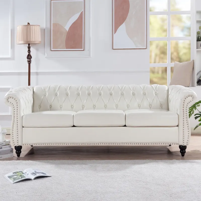 84.65   PU Rolled Arm Chesterfield 3 Seater Sofa