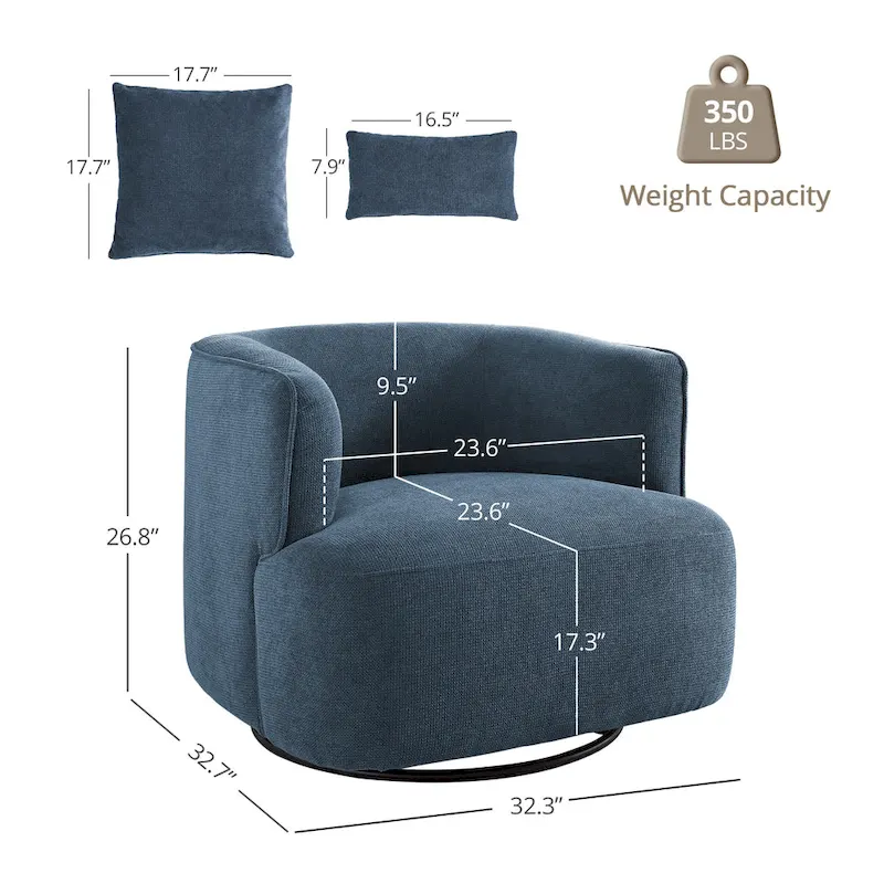 Swivel Accent Armchair Fabric Blend, Modern Barrel Living Room Sofa Chair - 32.7 W x 32.7 D x 26.8 H