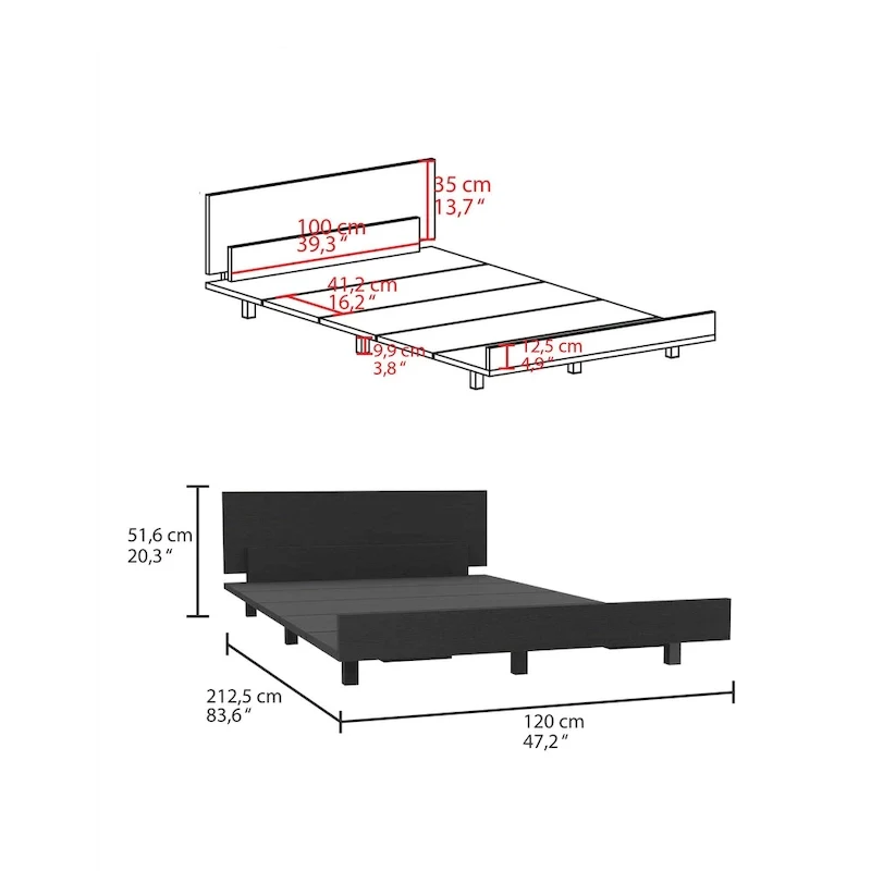 TUHOME Kaia Bed Base with Headboard, Twin