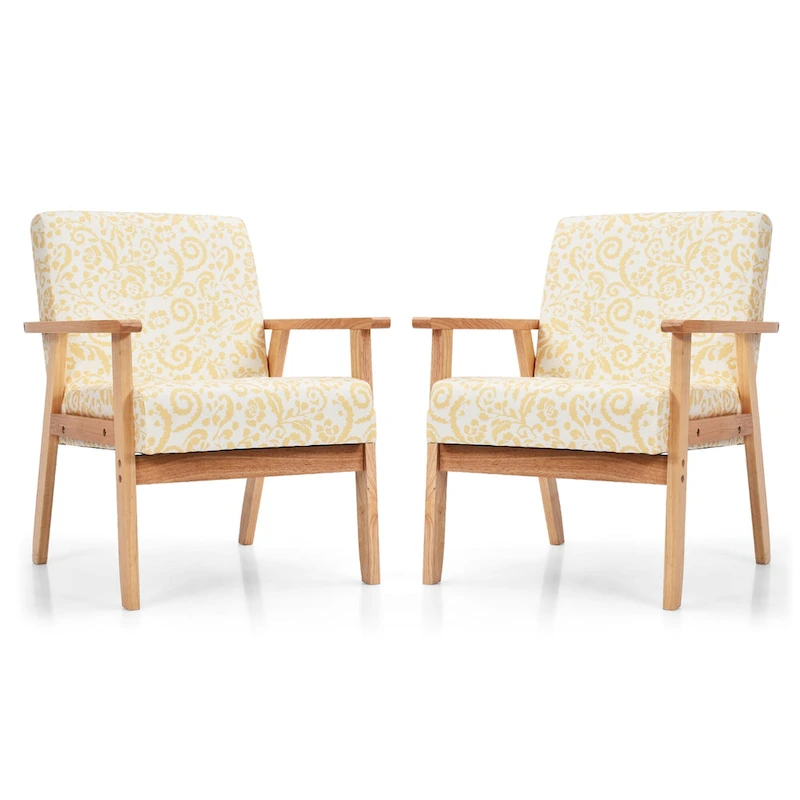 Gymax 2PCS Accent Armchair Upholstered Chair Home Office w/ Wooden - 25 x 26.5 x 32
